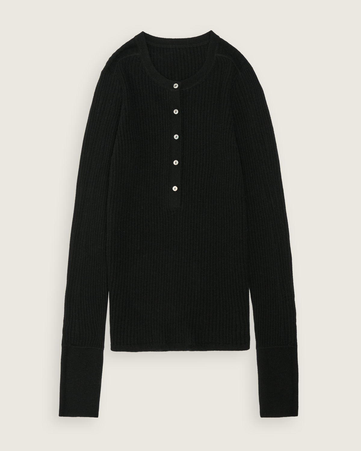 Wool-Cashmere Ribbed Henley Top