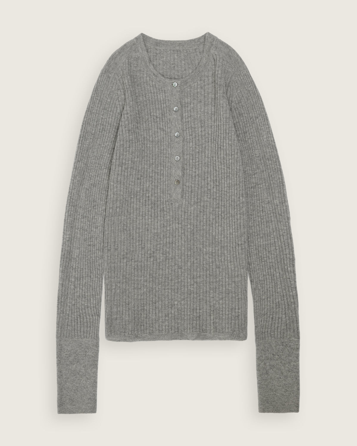 Wool-Cashmere Ribbed Henley Top