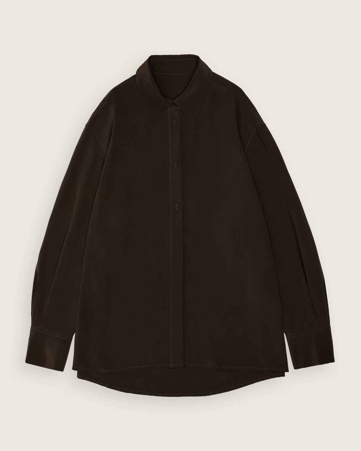 flat lay of the chocolate washed silk shirt