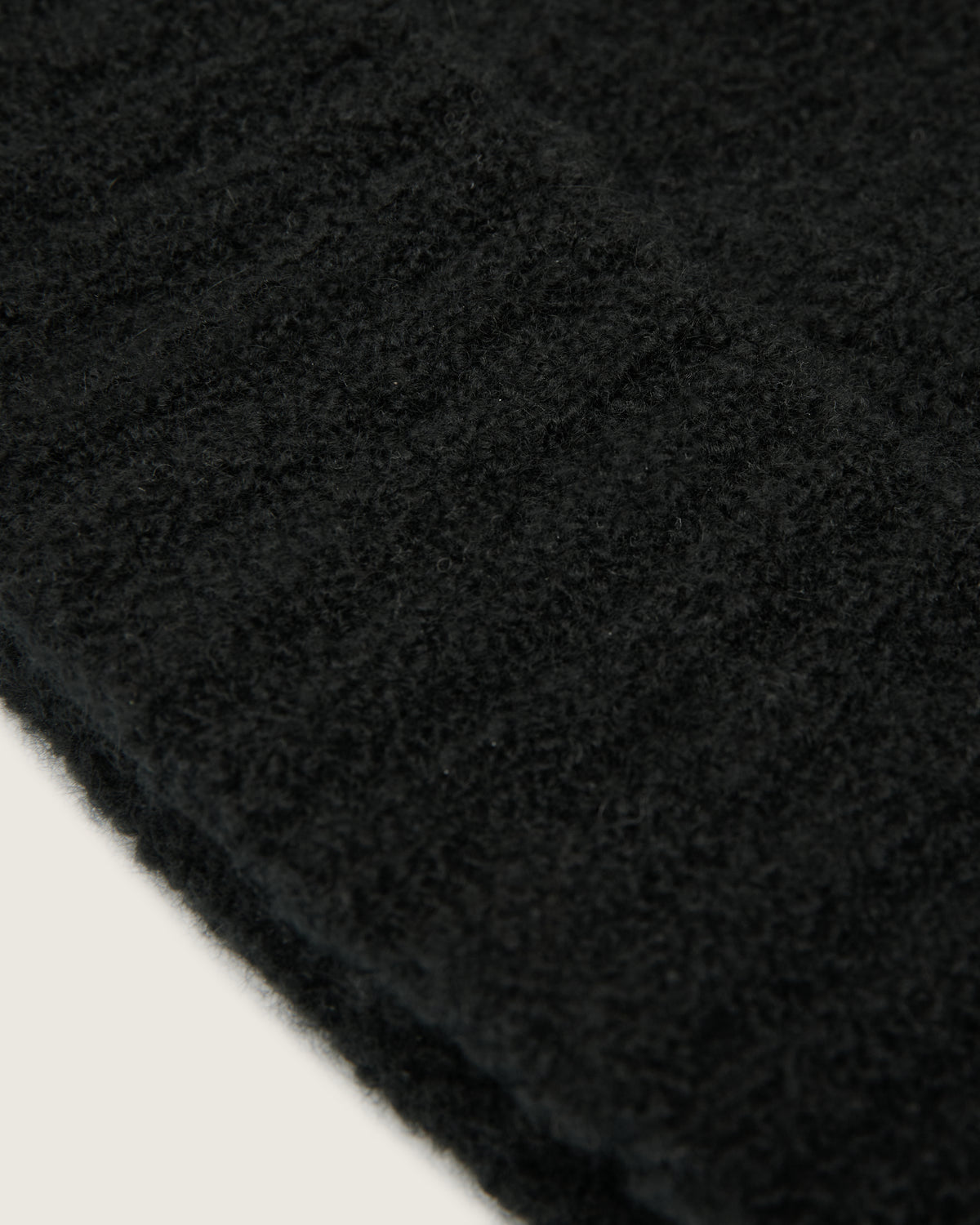 close-up of the black boucle beanie texture