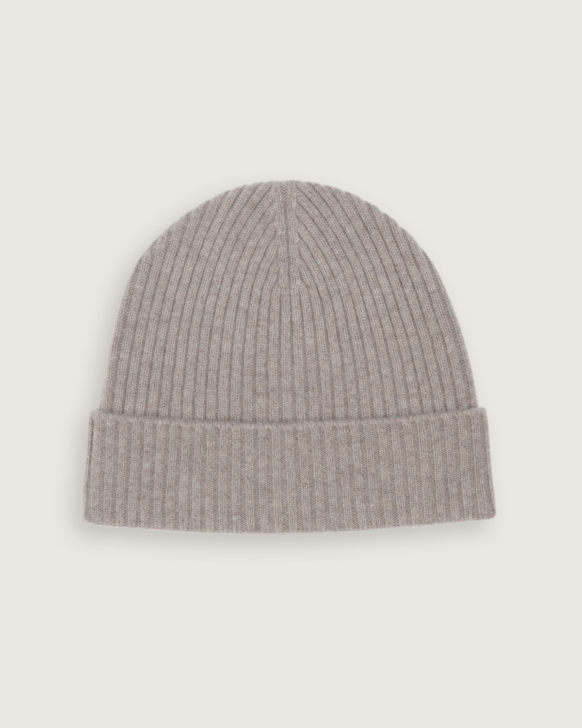 flat lay of the natural ribbed beanie