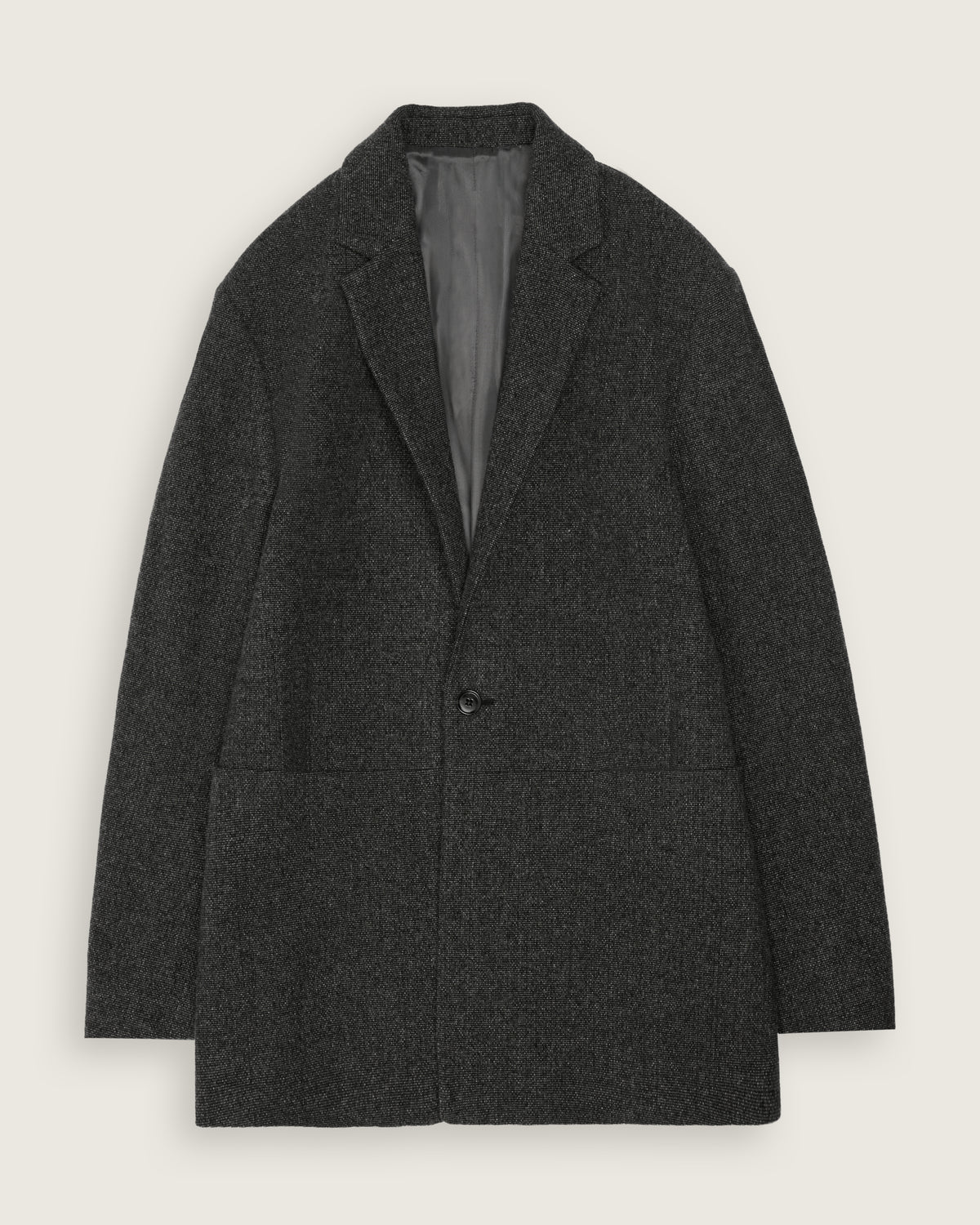 flat lay of the dark grey wool blazer