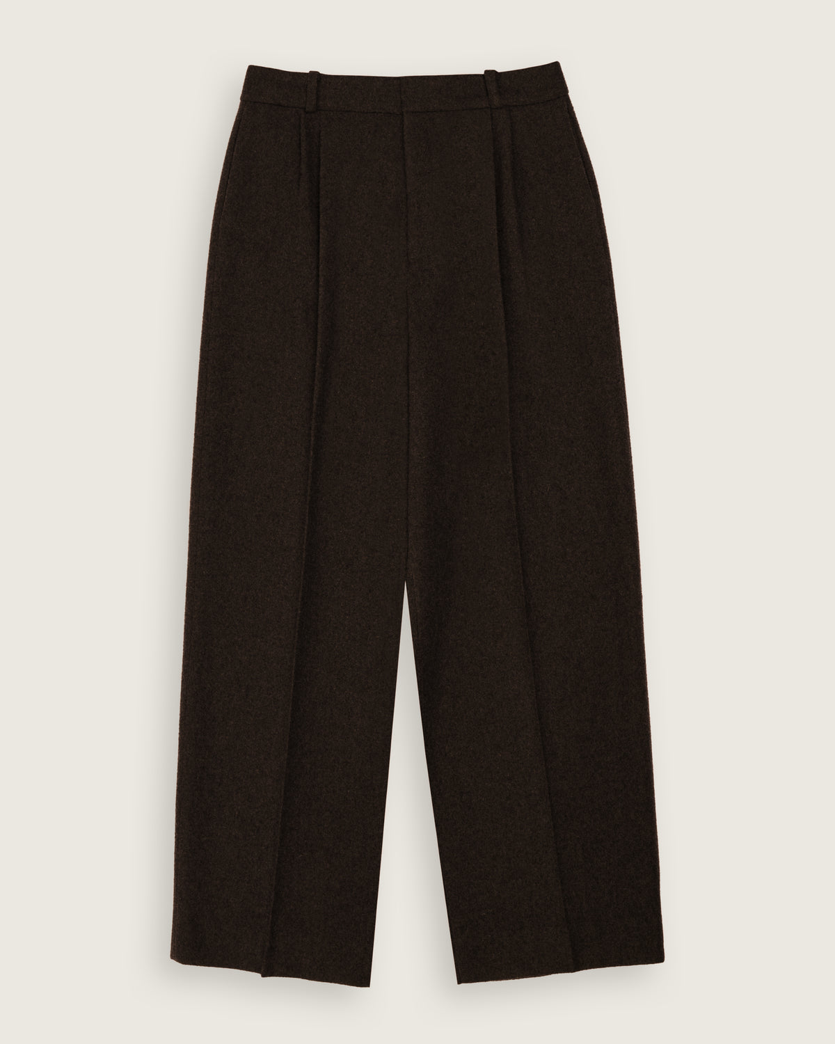 flat lay of the chocolate brown pleated pants