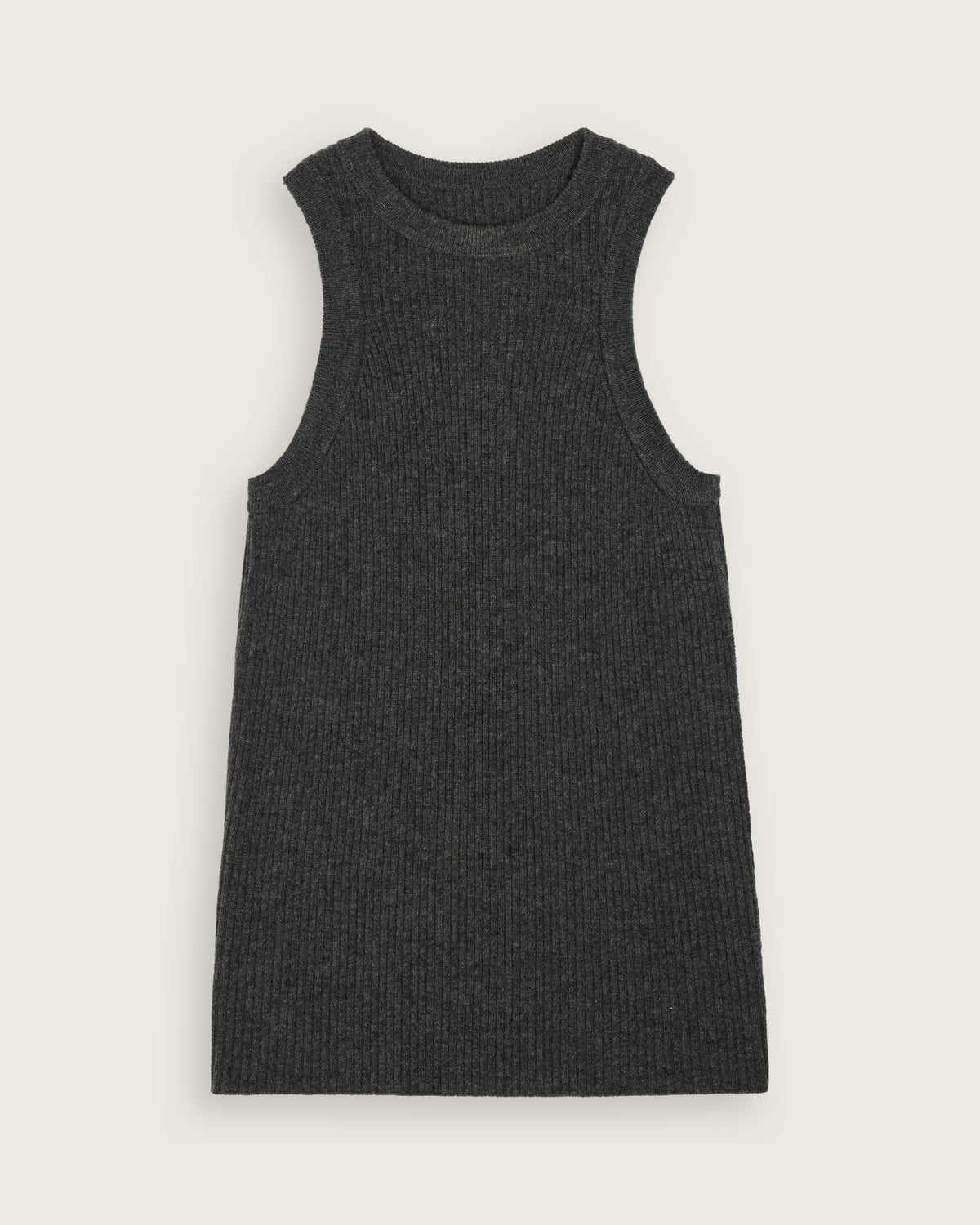 flat lay of the charcoal grey ribbed racer vest