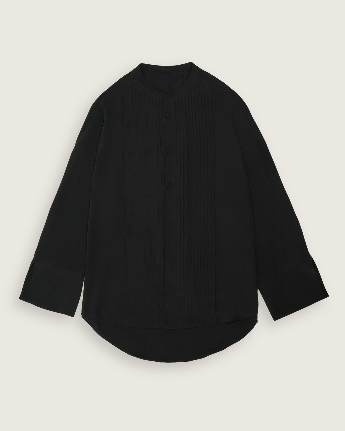 flat lay of the black tunic tux shirt
