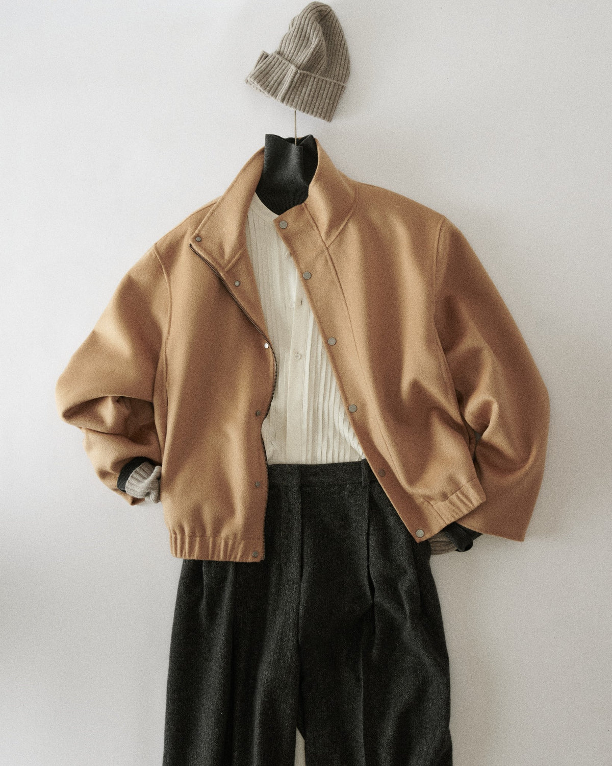 Wool Cropped Double Faced Bomber