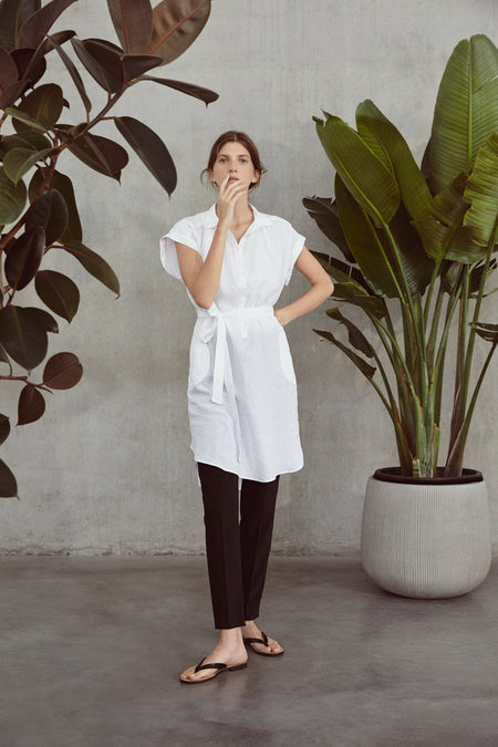 White Alex Sleeveless Linen Shirt Dress