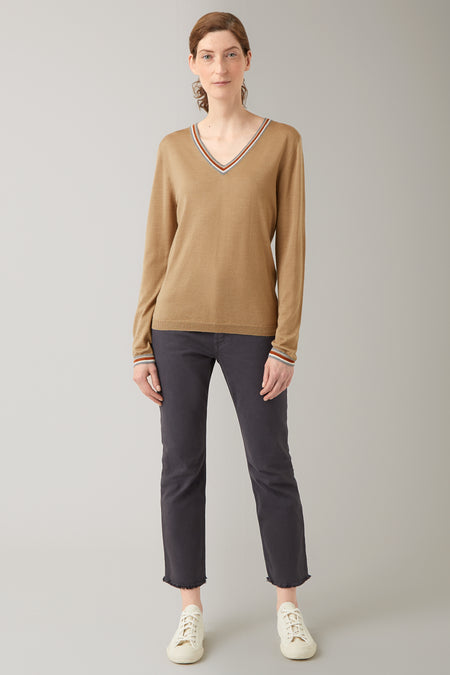 Caramel Freja V-Neck Tipped Sweater