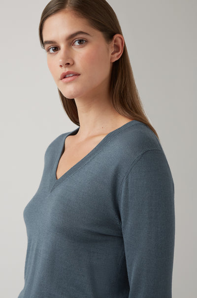 Dark Steel Freja V-Neck Tipped Sweater