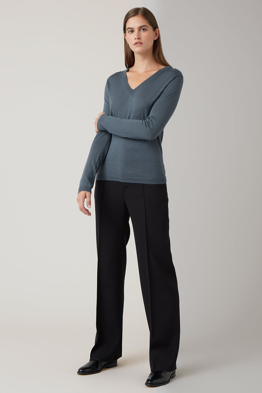 Dark Steel Freja V-Neck Tipped Sweater