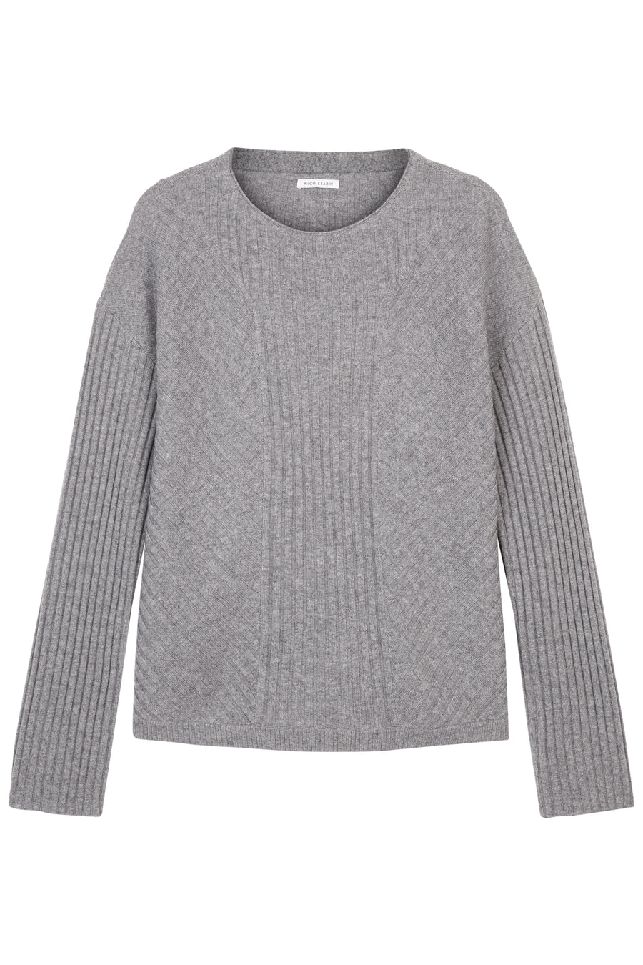 Grey Melange Brigit Panelled Rib Cashmere Sweater
