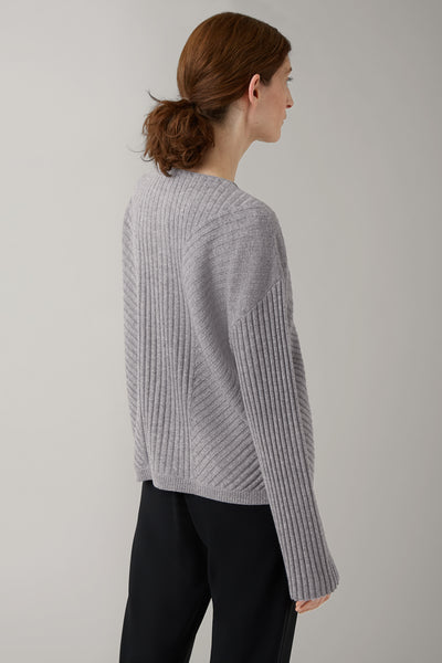 Grey Melange Brigit Panelled Rib Cashmere Sweater