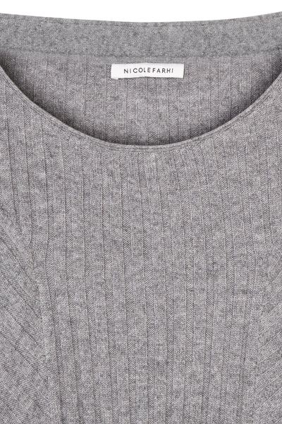 Grey Melange Brigit Panelled Rib Cashmere Sweater