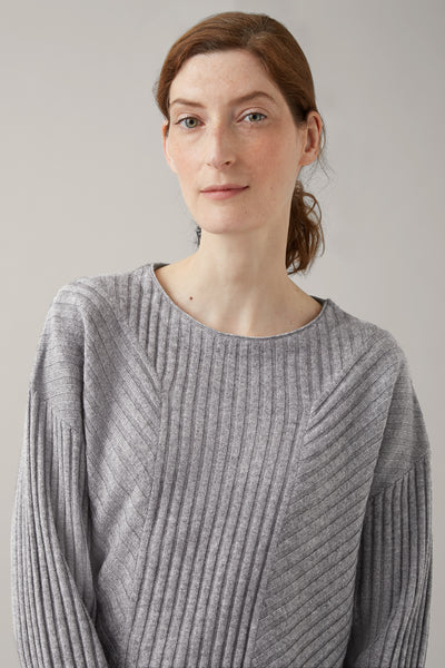 Grey Melange Brigit Panelled Rib Cashmere Sweater