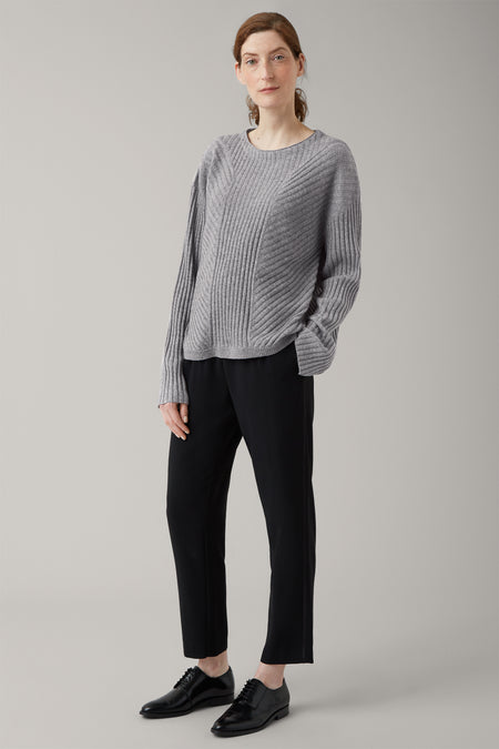 Grey Melange Brigit Panelled Rib Cashmere Sweater