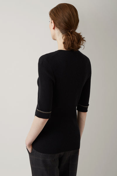 Black Ellen Rib 3/4 Sleeve Knit