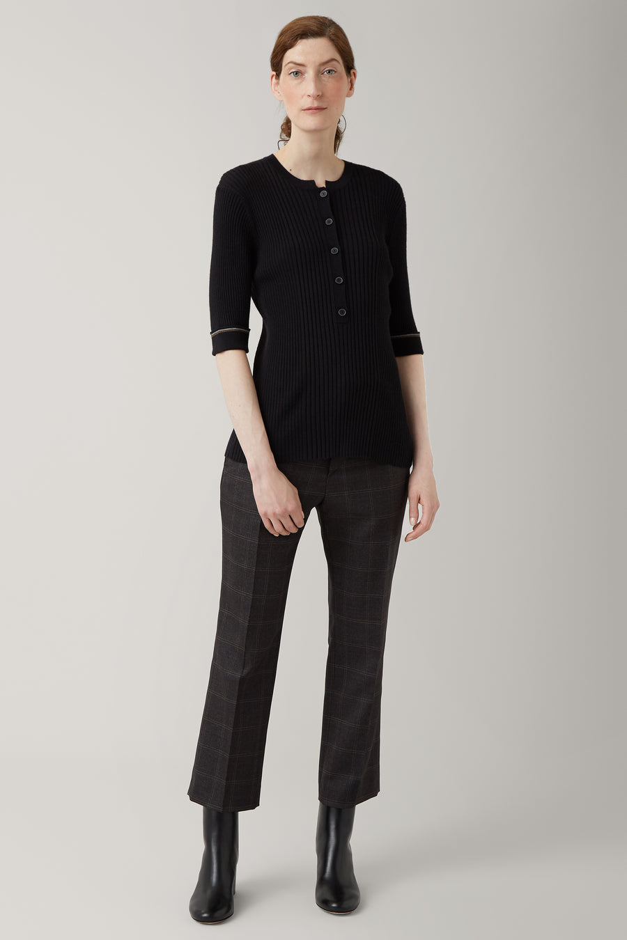 Black Ellen Rib 3/4 Sleeve Knit