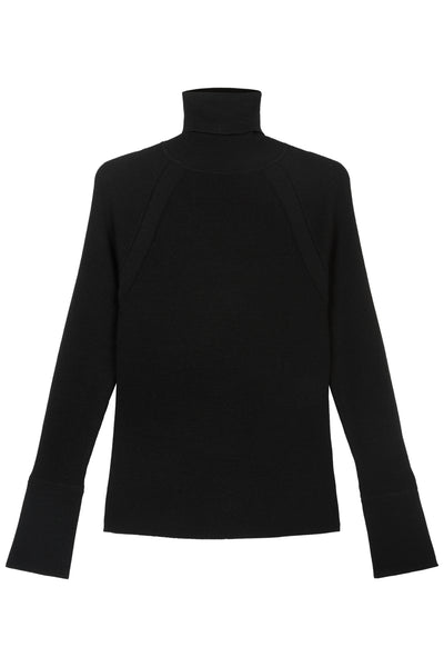 Black Ada Merino Skinny Rib Roll Neck