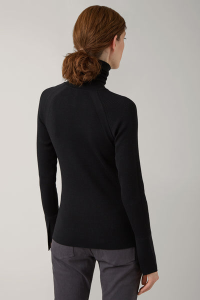 Black Ada Merino Skinny Rib Roll Neck