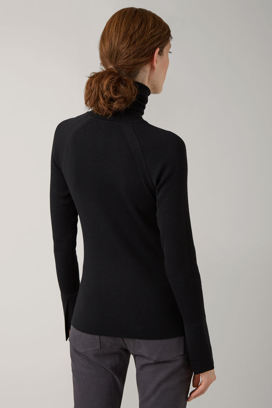 Black Ada Merino Skinny Rib Roll Neck Nicole Farhi