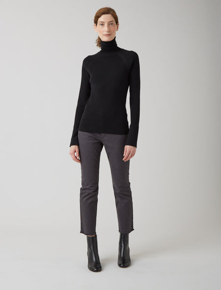 Black Ada Merino Skinny Rib Roll Neck