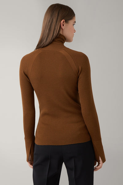 Dark Camel Ada Merino Skinny Rib Roll Neck