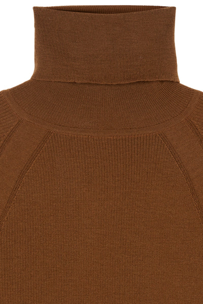 Dark Camel Ada Merino Skinny Rib Roll Neck