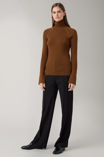 Dark Camel Ada Merino Skinny Rib Roll Neck