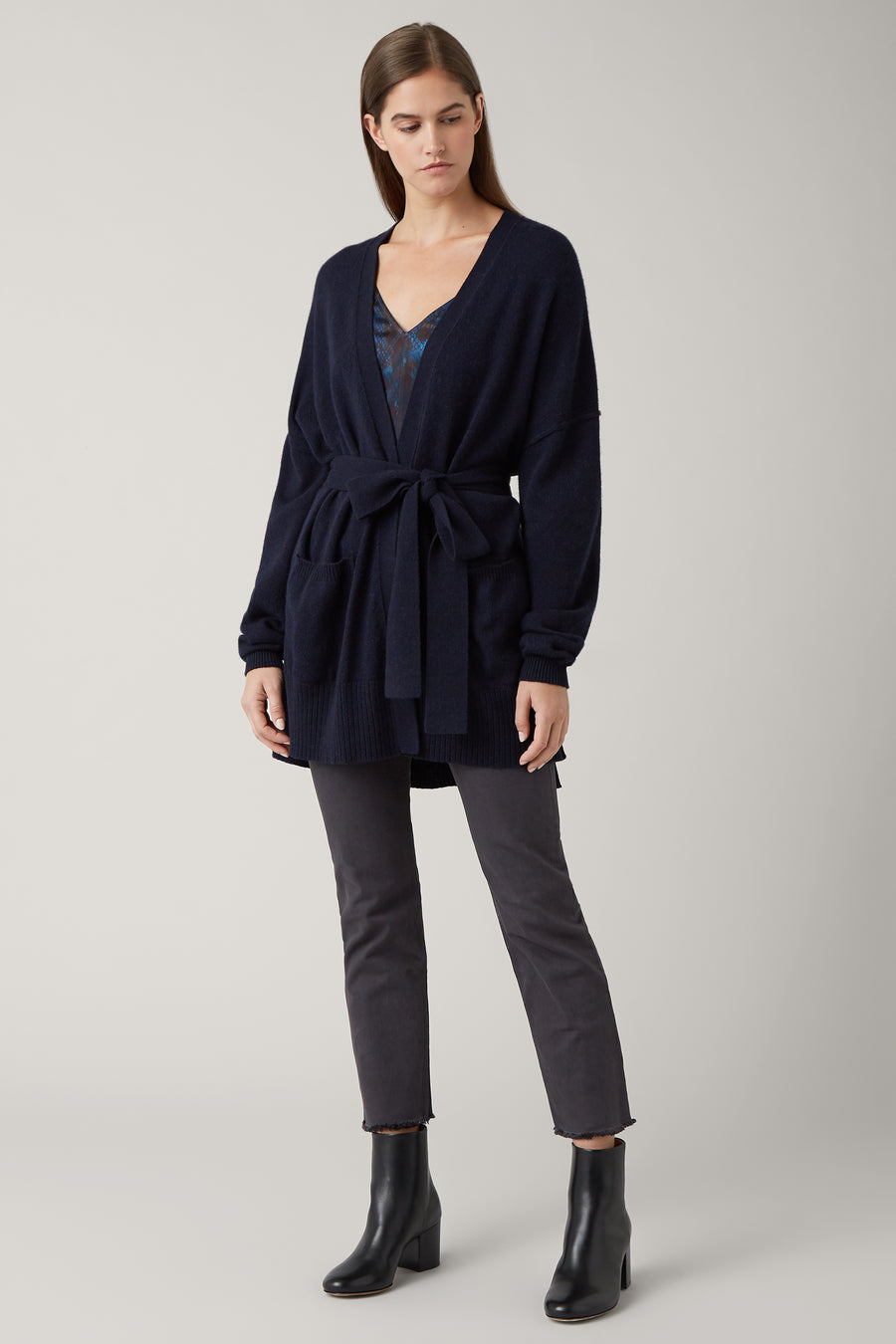 Ink Lena Wool Tie Waist Cardigan Nicole Farhi
