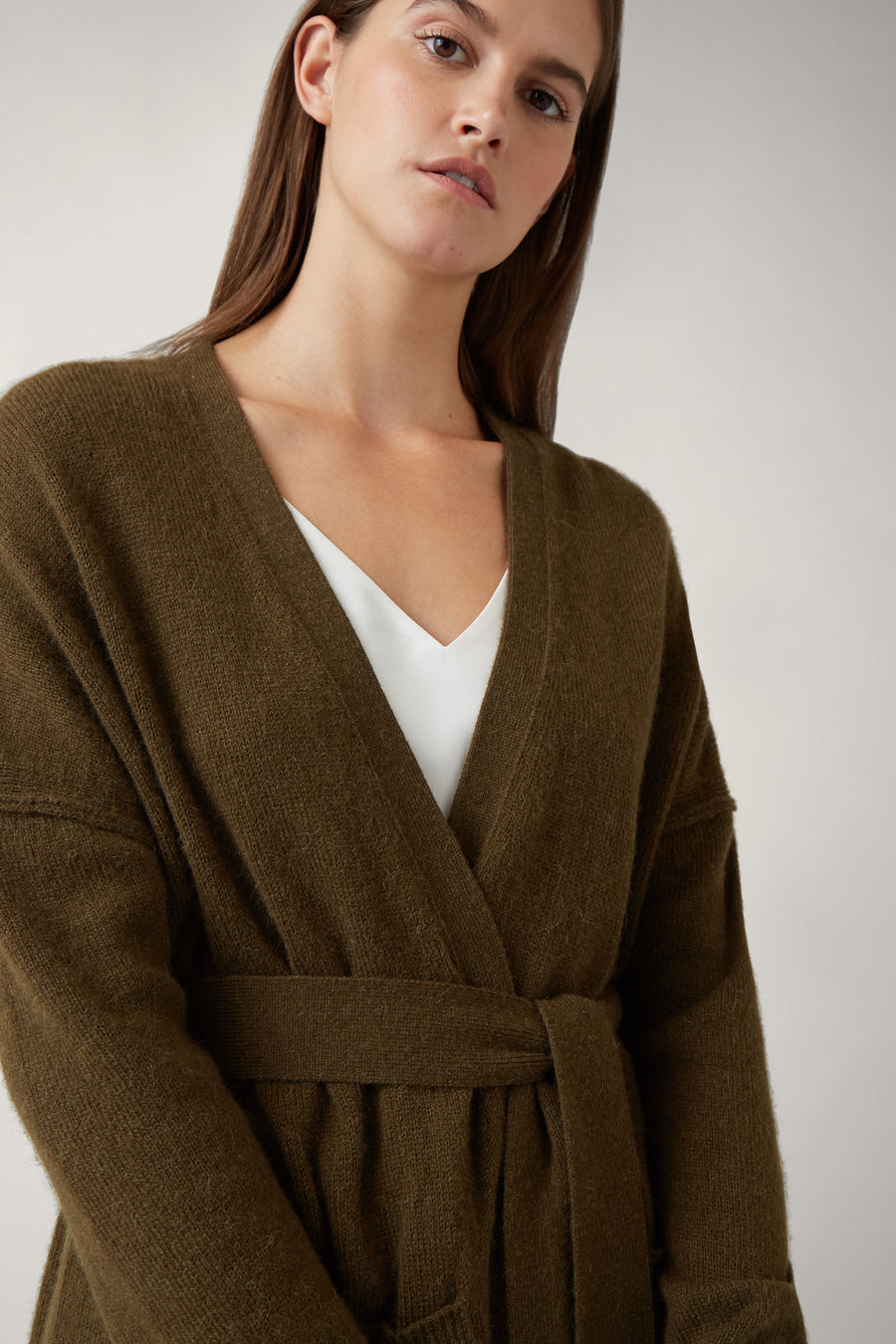 Olive Lena Wool Tie Waist Cardigan