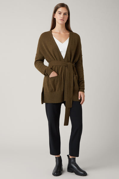 Olive Lena Wool Tie Waist Cardigan