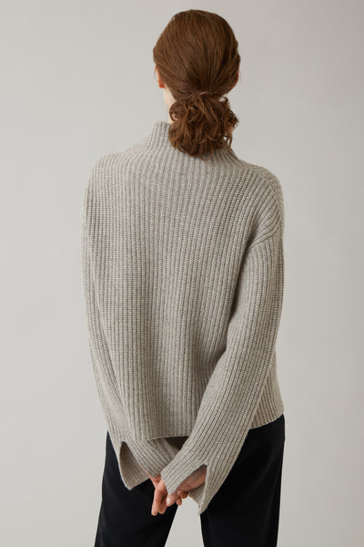 Pale Grey Lydia Thick Rib Cashmere Knit