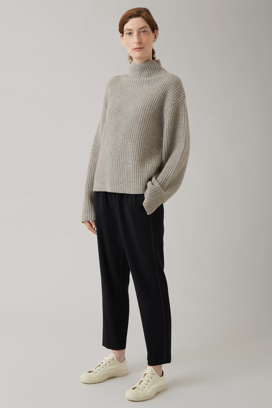 Pale Grey Lydia Thick Rib Cashmere Knit