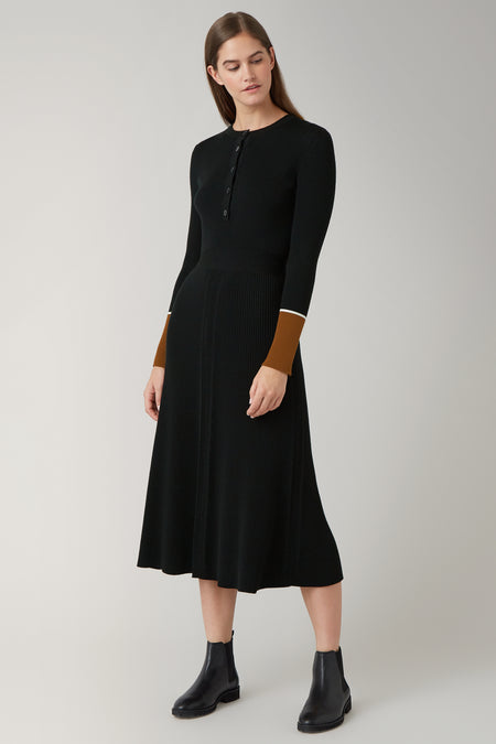 Black/Dark Camel Nadia Merino Knitted Dress