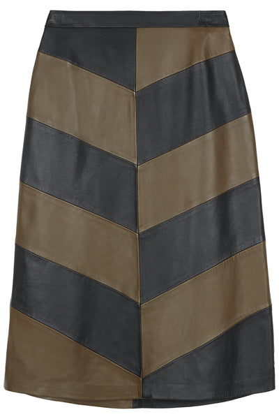 Black Mari Leather Chevron Skirt