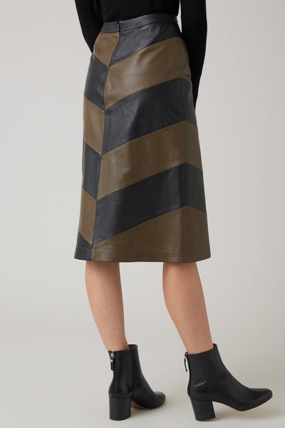 Black Mari Leather Chevron Skirt