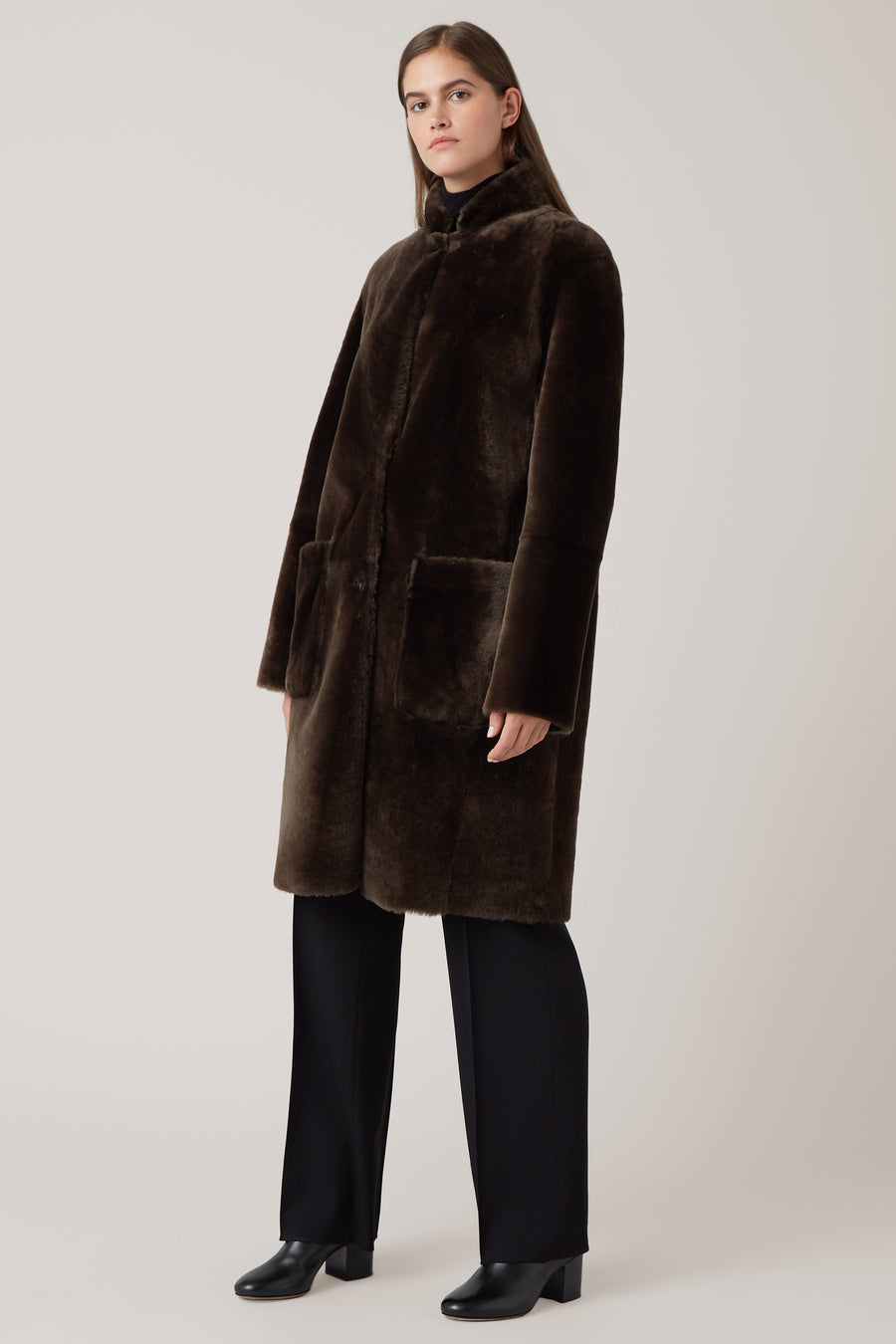 Dark Olive Sigrid Reversible Shearling Nicole Farhi