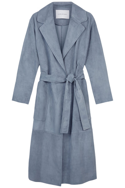 Steel Natasha Suede Belted Collarless Coat