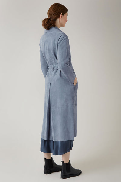 Steel Natasha Suede Belted Collarless Coat