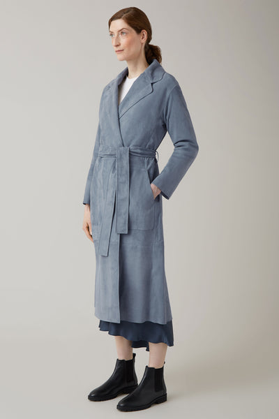 Steel Natasha Suede Belted Collarless Coat