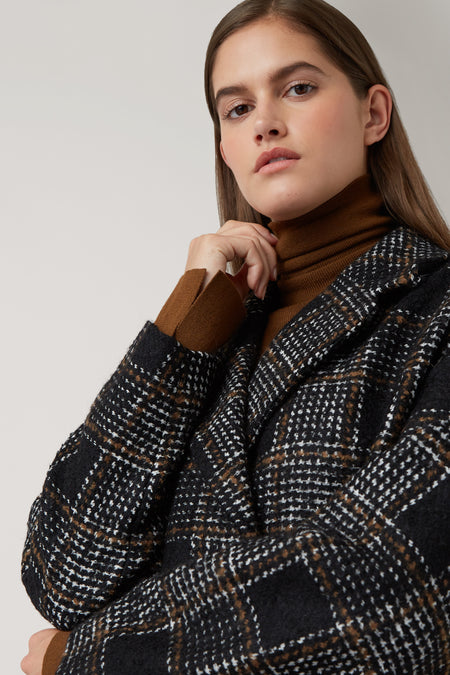 Black/Nutmeg Mona Wool Check Coat
