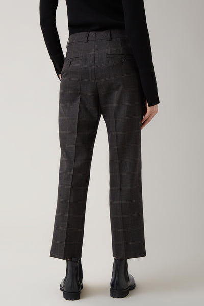 Dark Pecan Karin Wool Check Tailored Trouser
