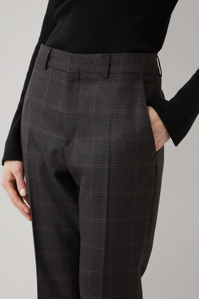 Dark Pecan Karin Wool Check Tailored Trouser