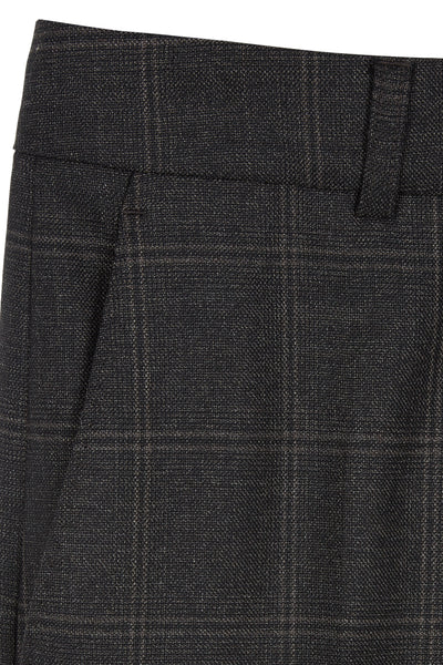 Dark Pecan Karin Wool Check Tailored Trouser