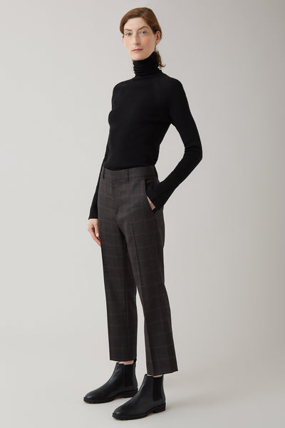 Dark Pecan Karin Wool Check Tailored Trouser