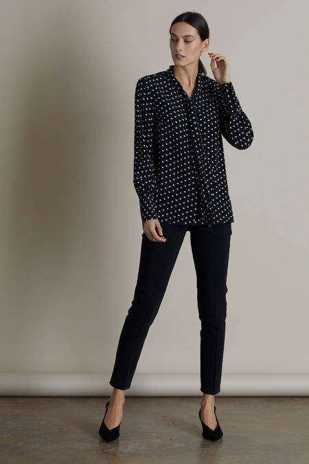 Black/Cream Gina Spot Scarf Neck Silk Blouse