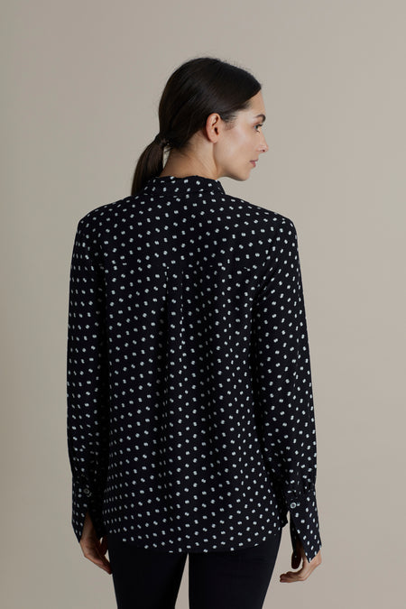 Black/Cream Gina Spot Scarf Neck Silk Blouse
