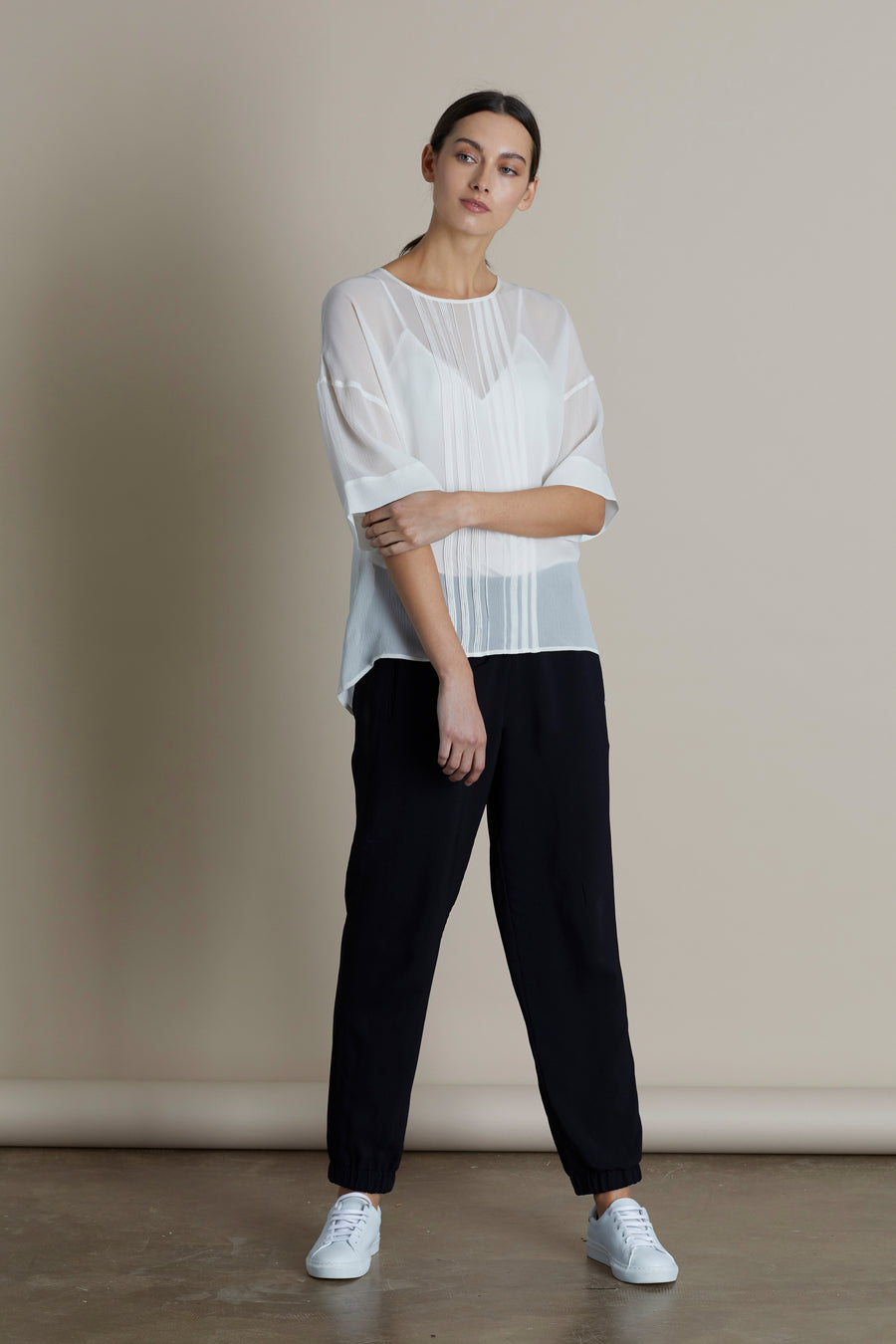 Parchment Lottie Pin Tuck Silk Top