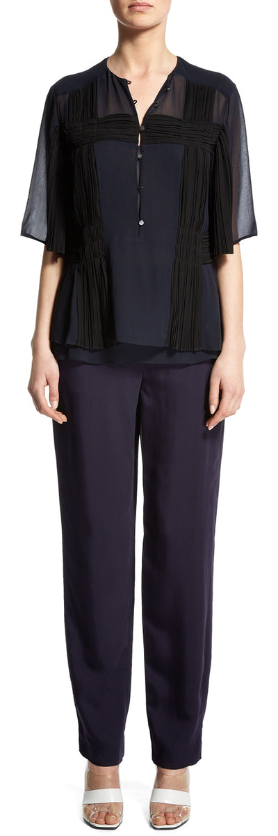 Black/Navy Plisse Pleat Blouse
