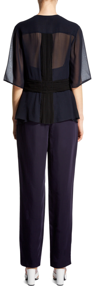 Black/Navy Plisse Pleat Blouse